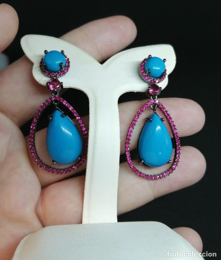 Joyeria: Pendientes Circonitas y Turquesas Plata de Ley rodiada - Foto 3