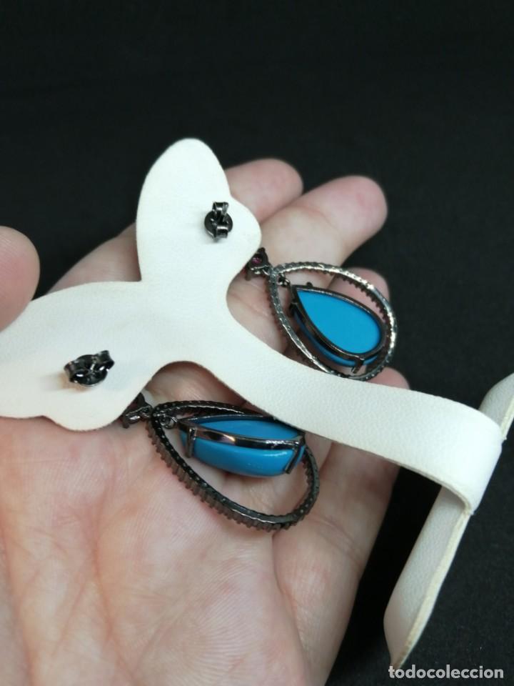 Joyeria: Pendientes Circonitas y Turquesas Plata de Ley rodiada - Foto 4