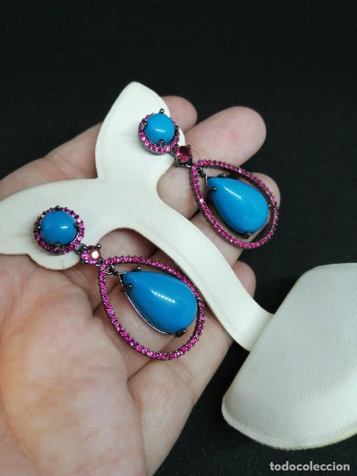 Joyeria: Pendientes Circonitas y Turquesas Plata de Ley rodiada - Foto 5