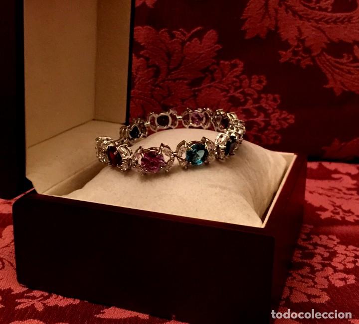 Joyeria: PULSERA CHAPADA ORO BLANCO 18 K CON MULTIGEMAS - 24 GRAMOS. - Foto 1