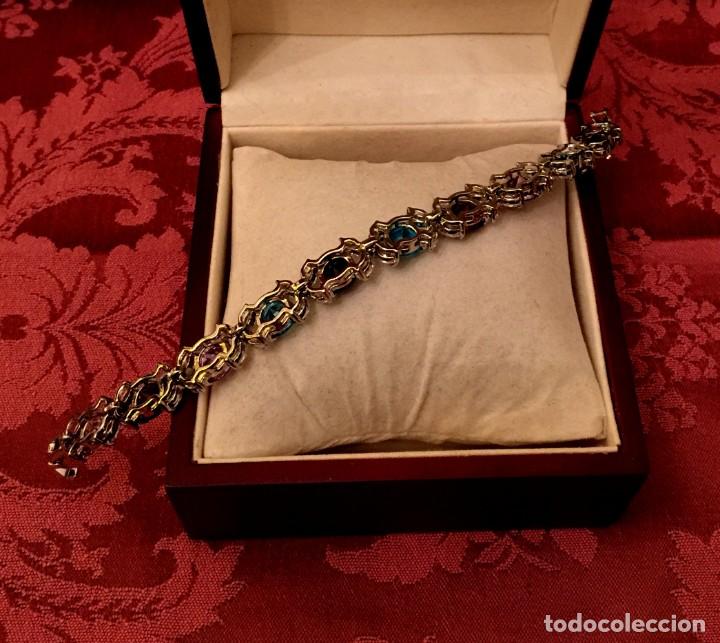 Joyeria: PULSERA CHAPADA ORO BLANCO 18 K CON MULTIGEMAS - 24 GRAMOS. - Foto 6