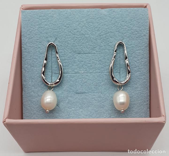 Joyeria: Sofisticados pendientes en plata de ley de dise&ntilde;o minimalista con perlas . - Foto 3