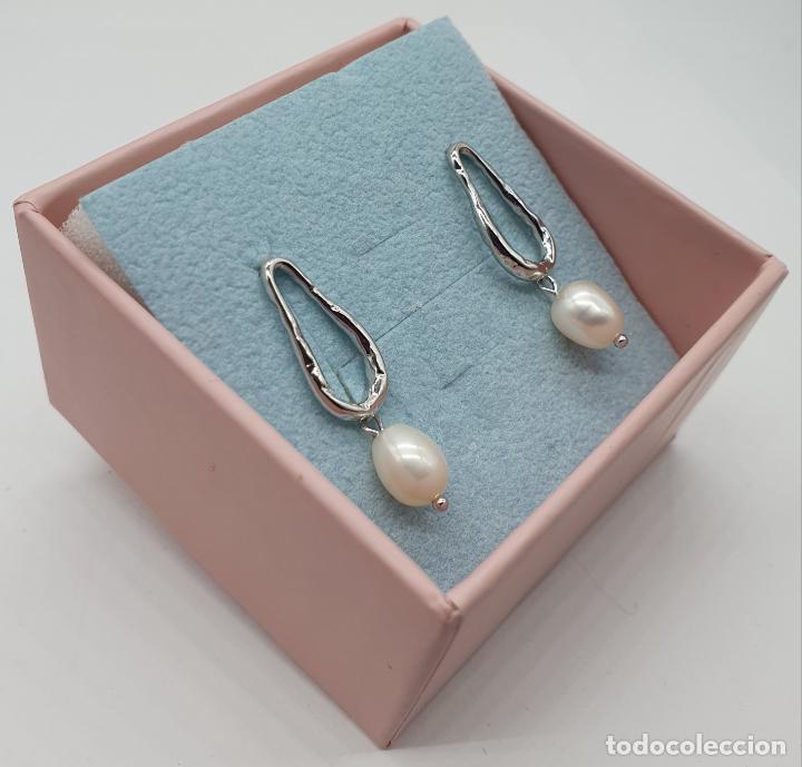 Joyeria: Sofisticados pendientes en plata de ley de dise&ntilde;o minimalista con perlas . - Foto 4