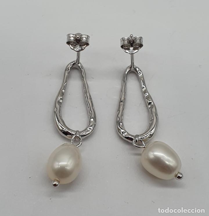 Joyeria: Sofisticados pendientes en plata de ley de dise&ntilde;o minimalista con perlas . - Foto 5