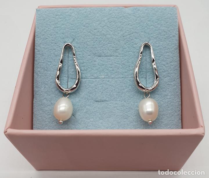 Joyeria: Sofisticados pendientes en plata de ley de dise&ntilde;o minimalista con perlas . - Foto 1