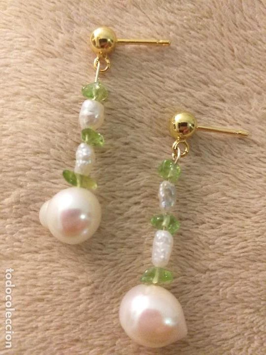 Joyeria: Pendientes de perlas y olivinas (periodoto) - Foto 1