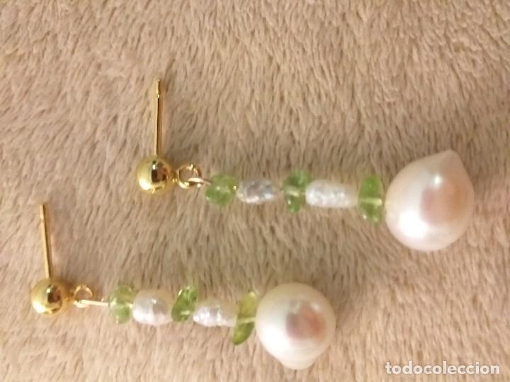 Joyeria: Pendientes de perlas y olivinas (periodoto) - Foto 2