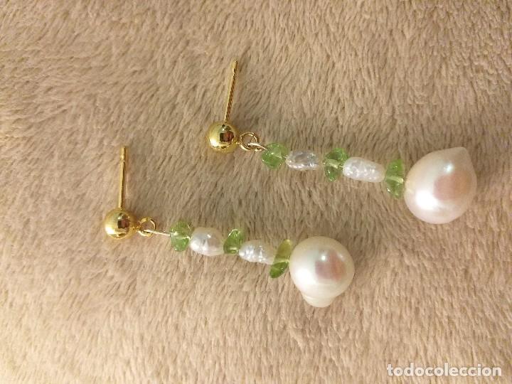 Joyeria: Pendientes de perlas y olivinas (periodoto) - Foto 3
