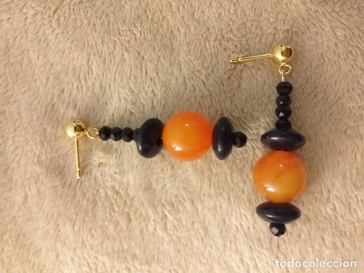 Joyeria: Pendientes de perlas de cornalina naranja y onix - Foto 1