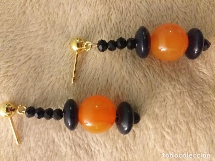 Joyeria: Pendientes de perlas de cornalina naranja y onix - Foto 2
