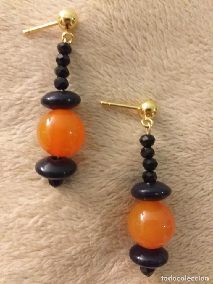 Joyeria: Pendientes de perlas de cornalina naranja y onix - Foto 3