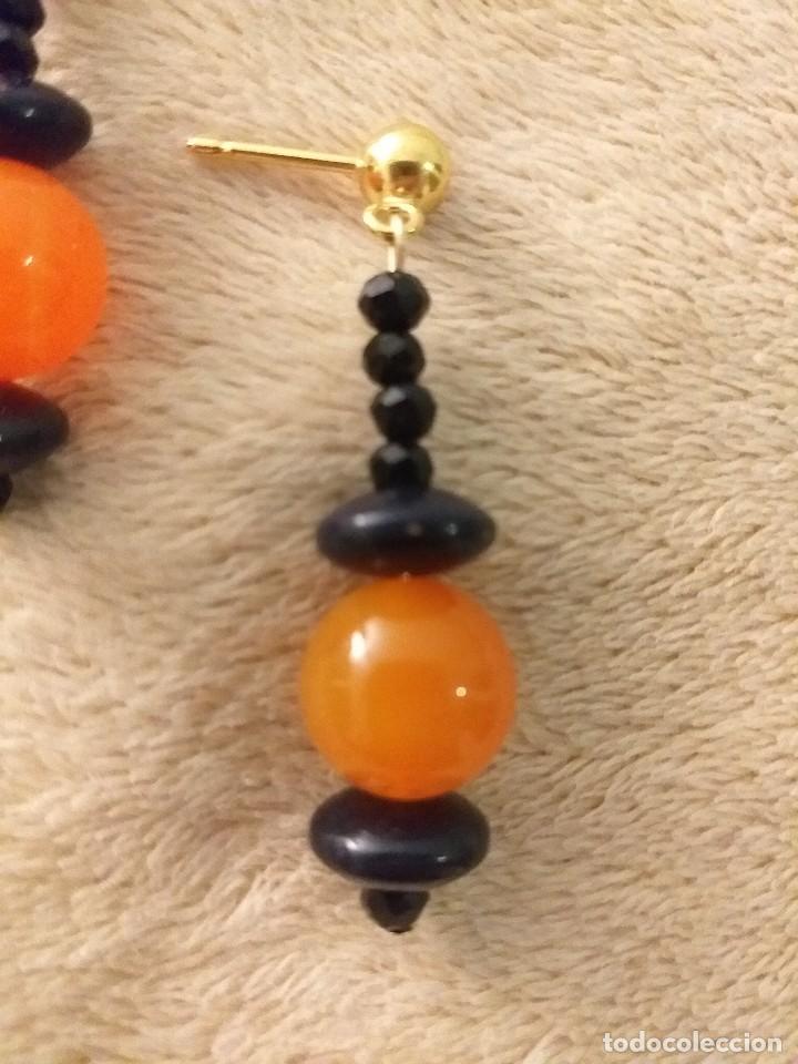 Joyeria: Pendientes de perlas de cornalina naranja y onix - Foto 4