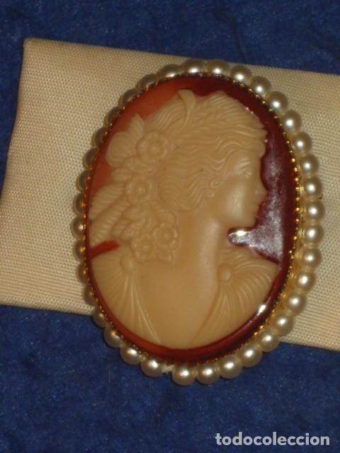Joyeria: BROCHE CAMAFEO TALLADO EN CONCHA CON PERLAS. - Foto 4