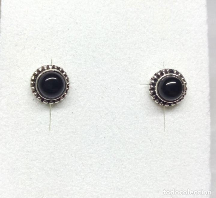 Joyeria: PENDIENTES DE PLATA DE LEY CON ONIX - MEDIDA 8 mm.