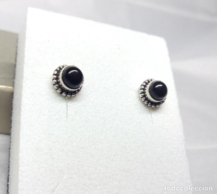 Joyeria: PENDIENTES DE PLATA DE LEY CON ONIX - MEDIDA 8 mm. - Foto 2