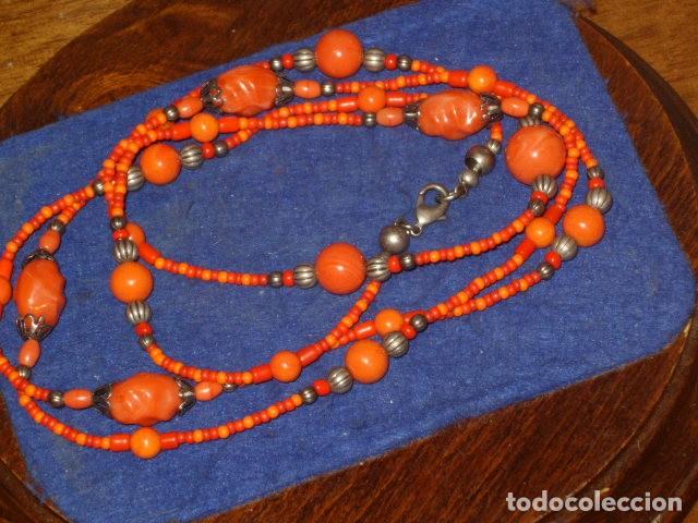 Joyeria: FINO COLLAR LARGO 2 VUELTAS DE OPALINA NARANJA,CRISTAL. - Foto 4
