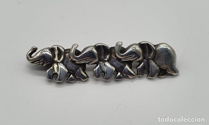 Joyeria: Broche antiguo de elefantes en plata de ley . - Foto 3 - 191980178