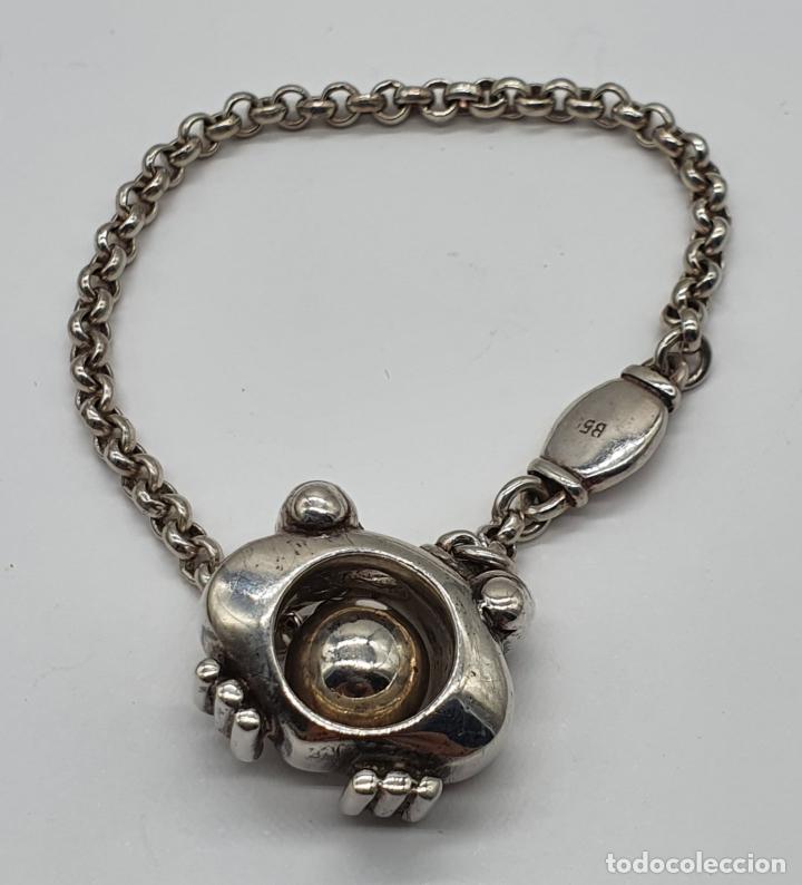 Joyeria: Original pulsera con simp&aacute;tica rana en plata de ley maciza . - Foto 2