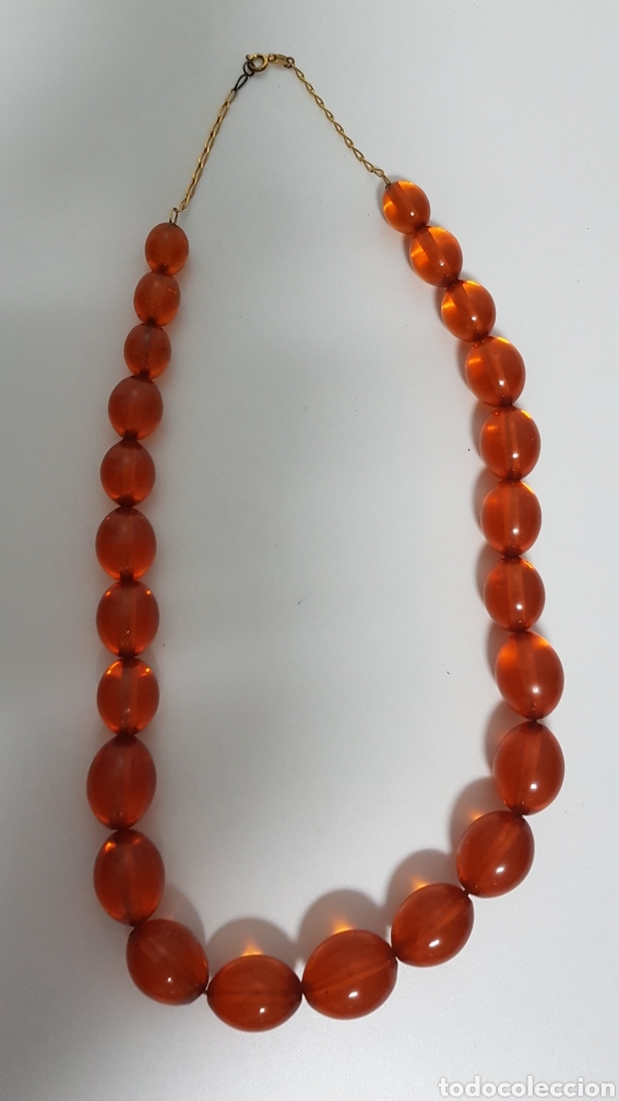 Joyeria: COLLAR DE &Aacute;MBAR ANTIGUO CON CADENA CHAPADA EN ORO - Foto 2