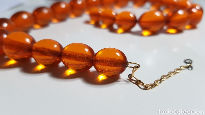 Joyeria: COLLAR DE &Aacute;MBAR ANTIGUO CON CADENA CHAPADA EN ORO - Foto 4