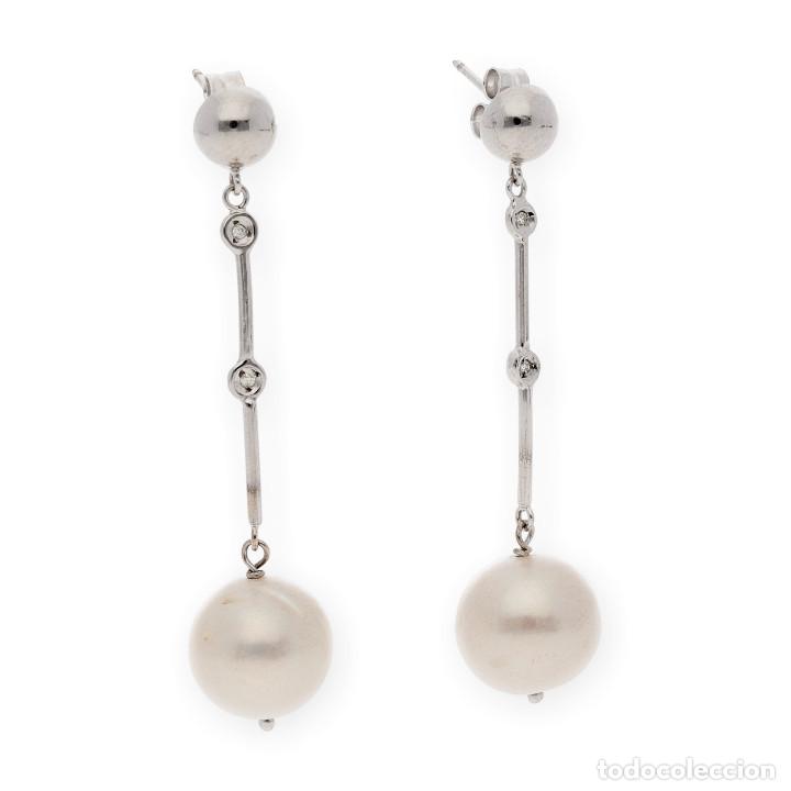 Joyeria: Pendientes Oro Blanco 18 k Con Perlas y Diamantes - Foto 1 - 312365078