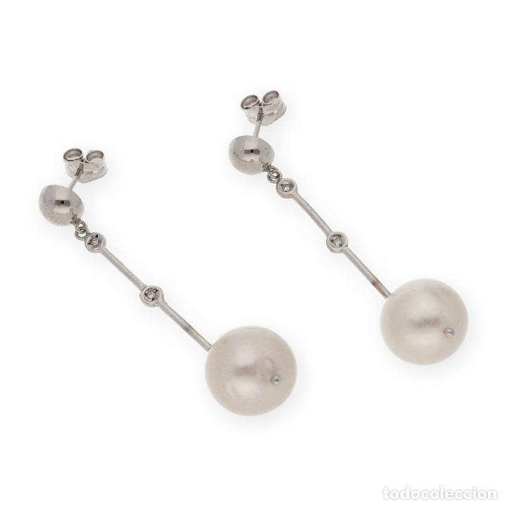 Joyeria: Pendientes Oro Blanco 18 k Con Perlas y Diamantes - Foto 4 - 312365078