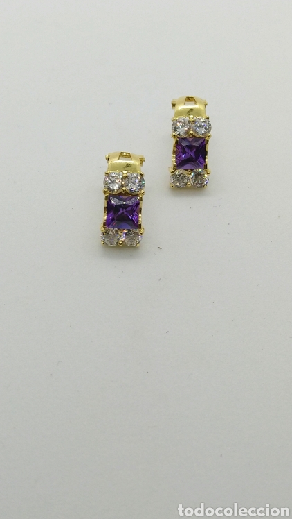 Joyeria: Pendientes oro amarillo 18 kts.amatista y circonitas 5,3grms.