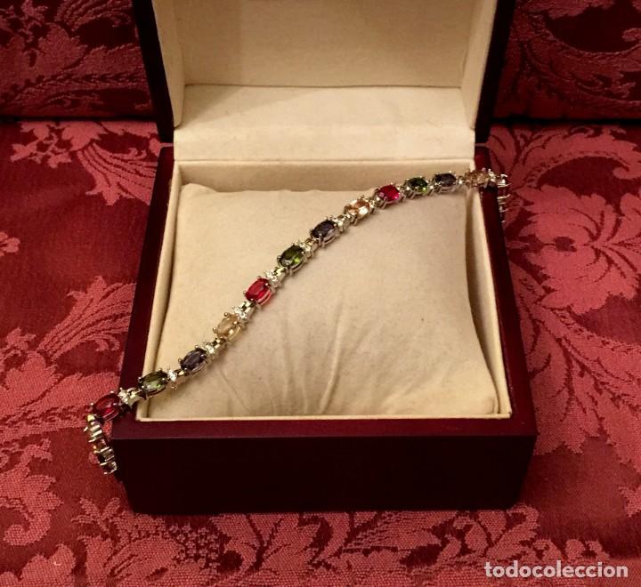 Joyeria: PULSERA CHAPADA ORO BLANCO CON MULTIGEMAS TALLADAS - 11 GRAMOS. - Foto 2