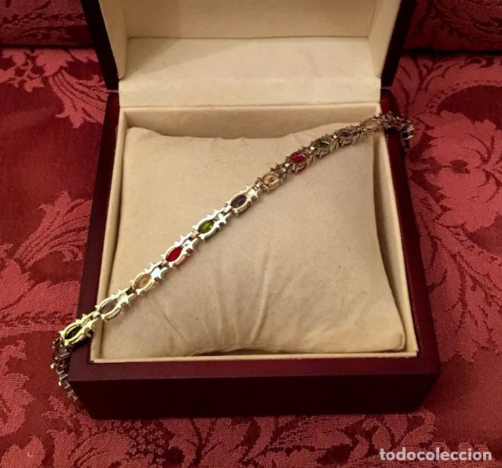 Joyeria: PULSERA CHAPADA ORO BLANCO CON MULTIGEMAS TALLADAS - 11 GRAMOS. - Foto 4