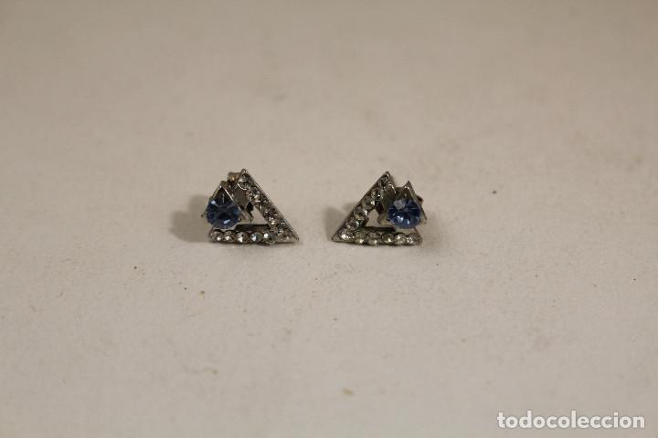 Joyeria: triangulo pendientes plata con marquesitas y piedra azul - Foto 1
