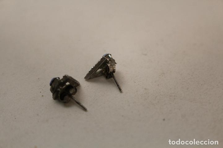 Joyeria: triangulo pendientes plata con marquesitas y piedra azul - Foto 2