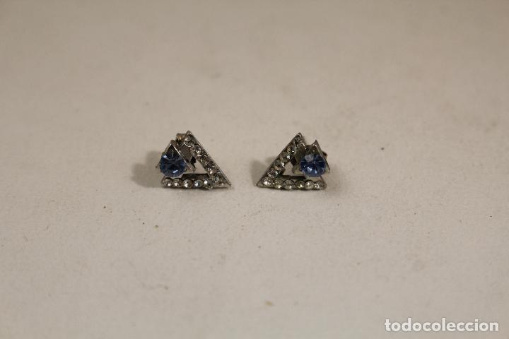 Joyeria: triangulo pendientes plata con marquesitas y piedra azul - Foto 3