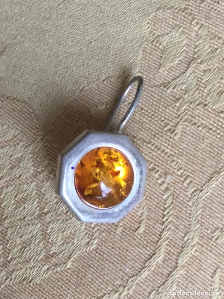 Joyeria: ANTIGUO COLGANTE DE &Aacute;MBAR Y PLATA, PENDIENTE - Foto 1