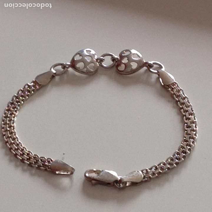 Joyeria: PULSERA DE PLATA CON DOS CORAZONES LABRADOS. CONTRASTADA. - Foto 2