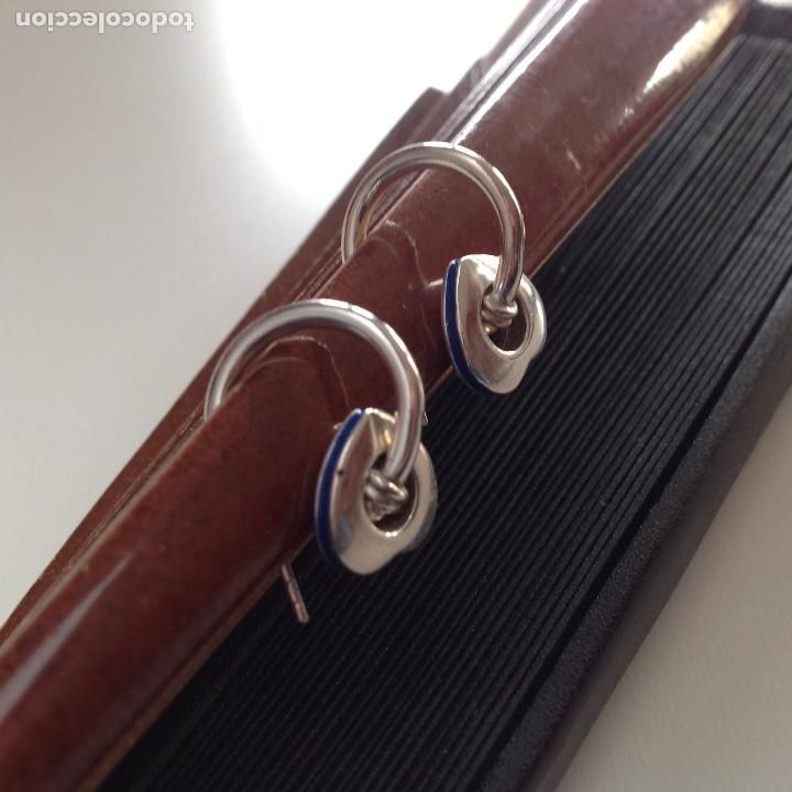 Joyeria: Pendientes de plata. Aritos con coraz&oacute;n. Esmalte azul - Foto 4