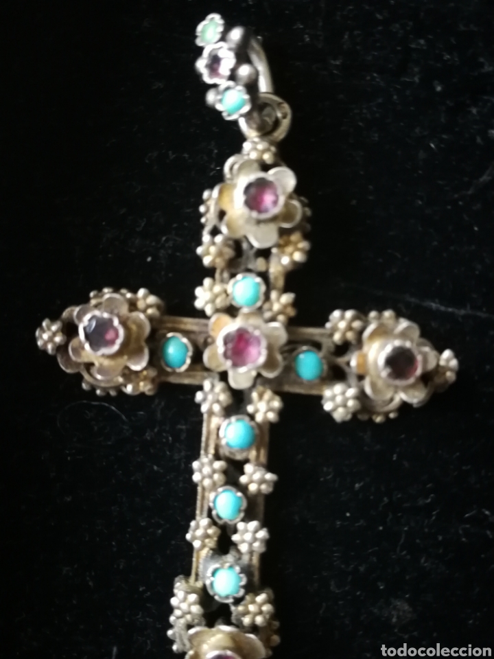 Joyeria: Cruz austro h&uacute;ngara. Plata turquesas y granates - Foto 2