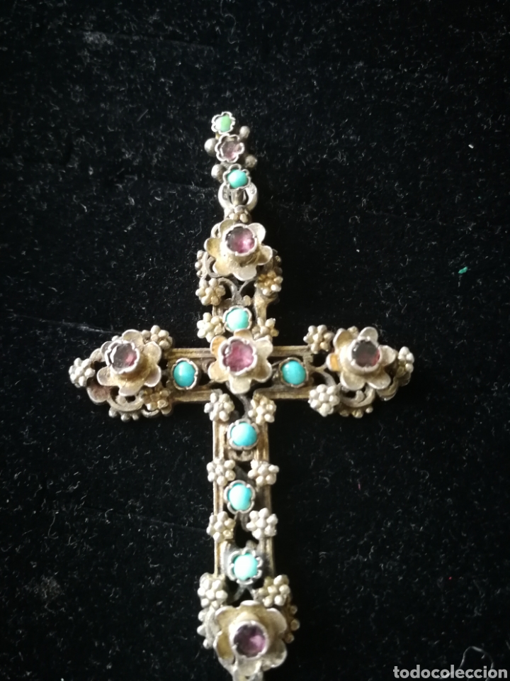 Joyeria: Cruz austro h&uacute;ngara. Plata turquesas y granates - Foto 1