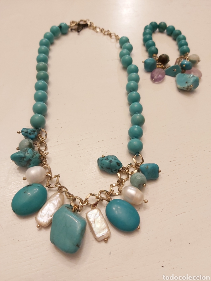 Joyeria: Conjunto de collar y pulsera de turquesas. - Foto 1