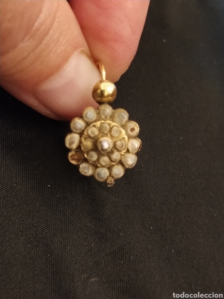 Joyeria: Antiguos pendientes de oro con perlitas. - Foto 6