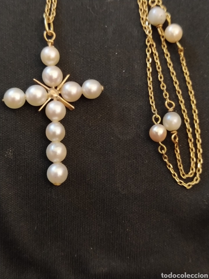 Joyeria: Bonito crucifijo de perlas, con cadena de oro y perlas. - Foto 2
