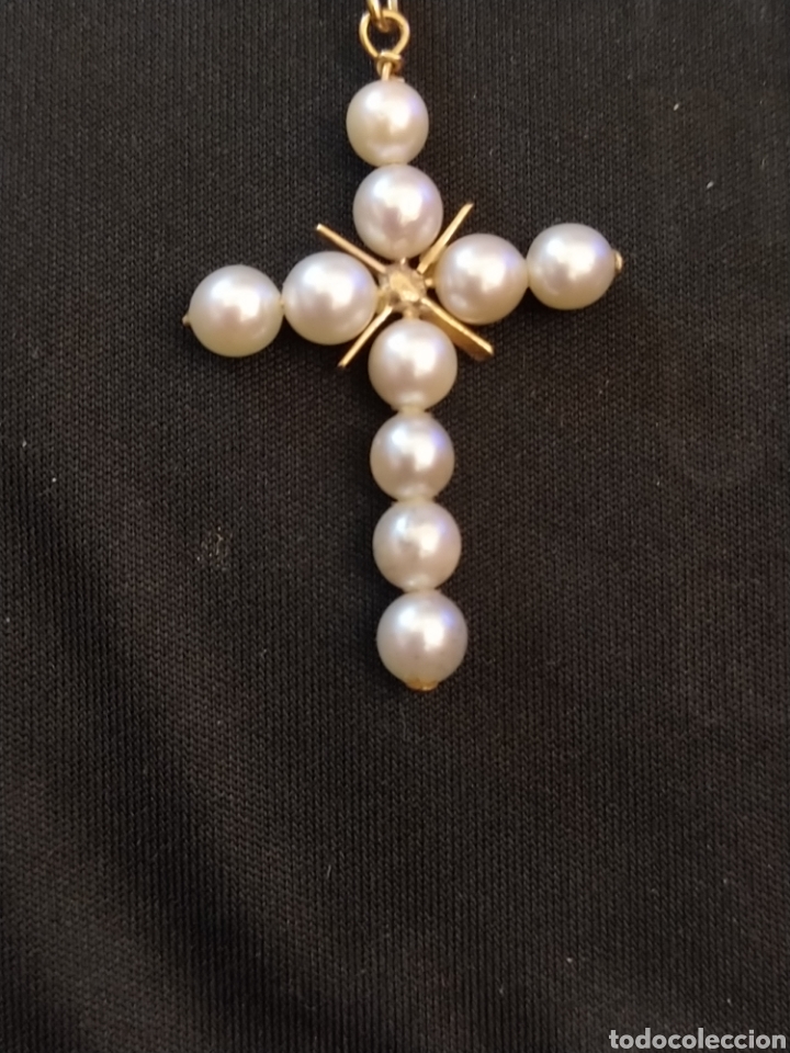 Joyeria: Bonito crucifijo de perlas, con cadena de oro y perlas. - Foto 3