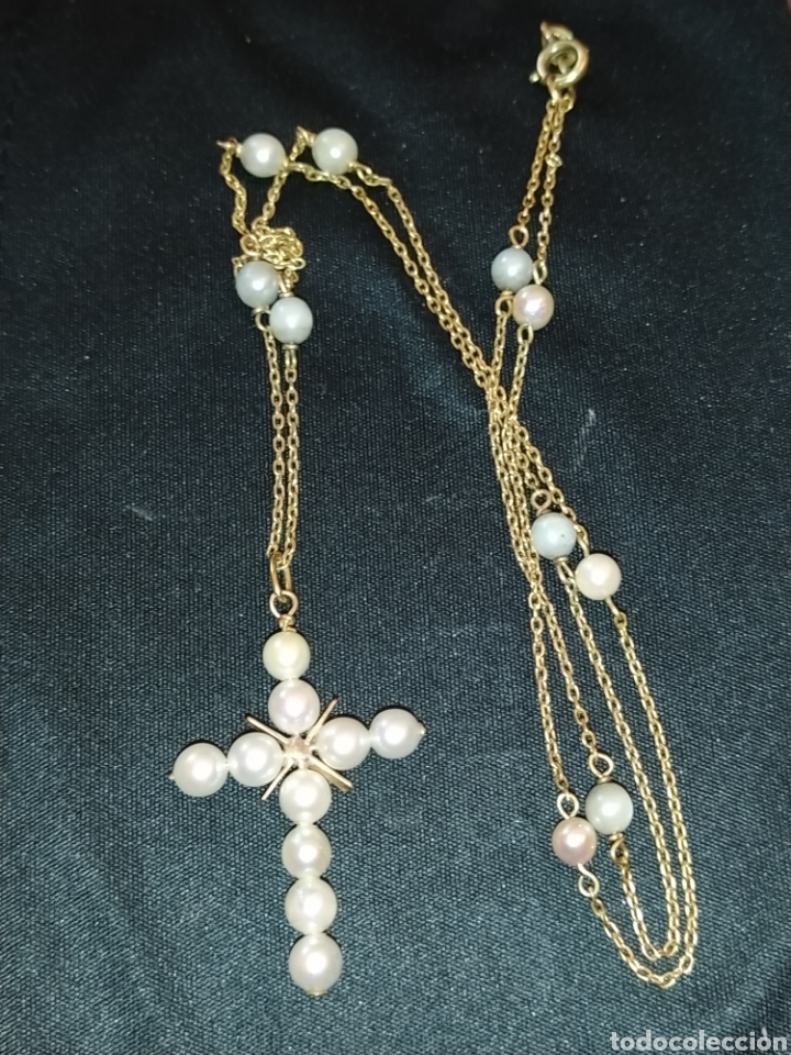 Joyeria: Bonito crucifijo de perlas, con cadena de oro y perlas. - Foto 4
