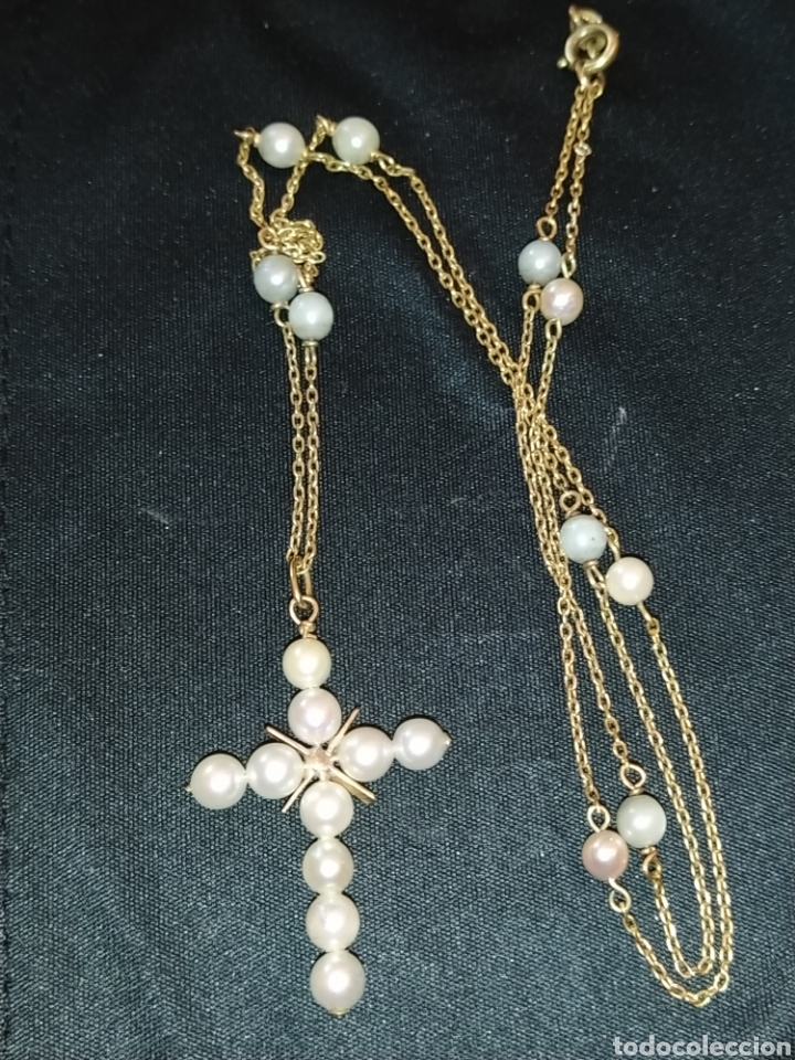 Joyeria: Bonito crucifijo de perlas, con cadena de oro y perlas. - Foto 1