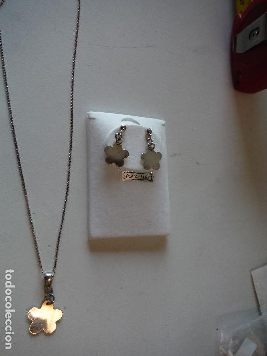 Joyeria: CONJUNTO DE PENDIENTES Y COLGANTE CON CADENA DE PLATA DE LEY - Foto 2