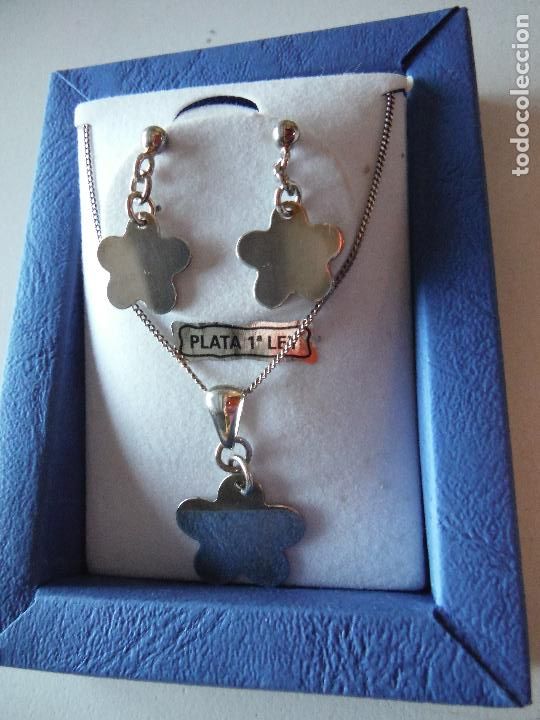 Joyeria: CONJUNTO DE PENDIENTES Y COLGANTE CON CADENA DE PLATA DE LEY - Foto 1