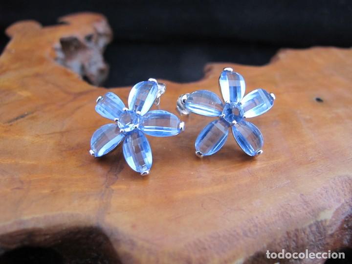 Joyeria: Pendientes de plata contrastada y rodiada. con cristales, forma flor - Foto 1