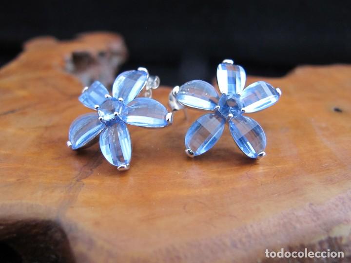 Joyeria: Pendientes de plata contrastada y rodiada. con cristales, forma flor - Foto 2