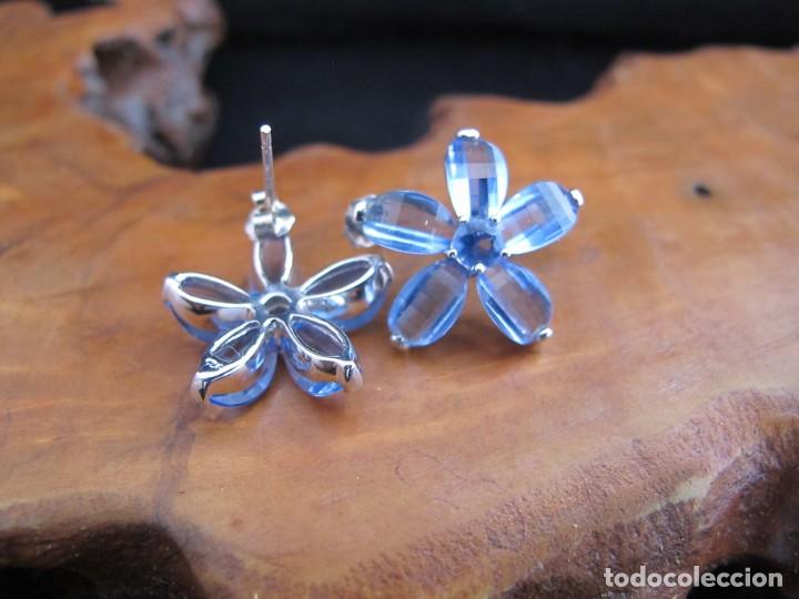 Joyeria: Pendientes de plata contrastada y rodiada. con cristales, forma flor - Foto 3