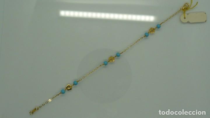 Joyeria: PULSERA BOLAS TURQUESA EN ORO DE 18 KLTS (750MM) - Foto 1