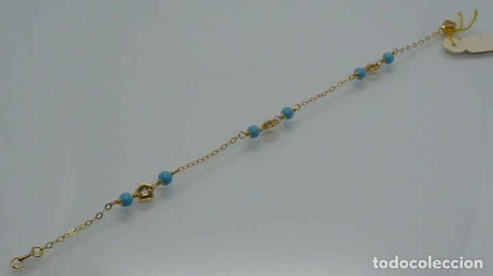 Joyeria: PULSERA BOLAS TURQUESA EN ORO DE 18 KLTS (750MM) - Foto 2